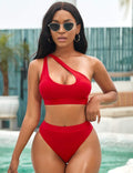 One Shoulder Cutout Bikini Set for Women High Waisted Bottom Swimsuit Two Piece Bathing Suit