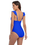 Women'S Ruffle One Piece Swimsuit V Neck Bathing Suits Ladies Sexy Monokini Swimwear